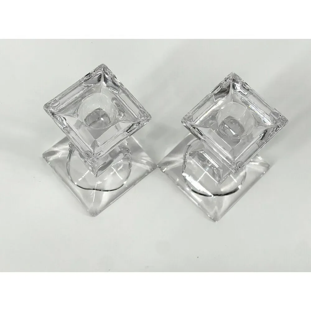 VILLEROY & BOCH Candle Taper Holders Crystal Square 4” Tall Set Of 2
